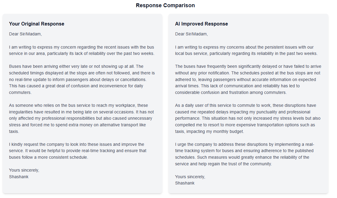 Response Comparison